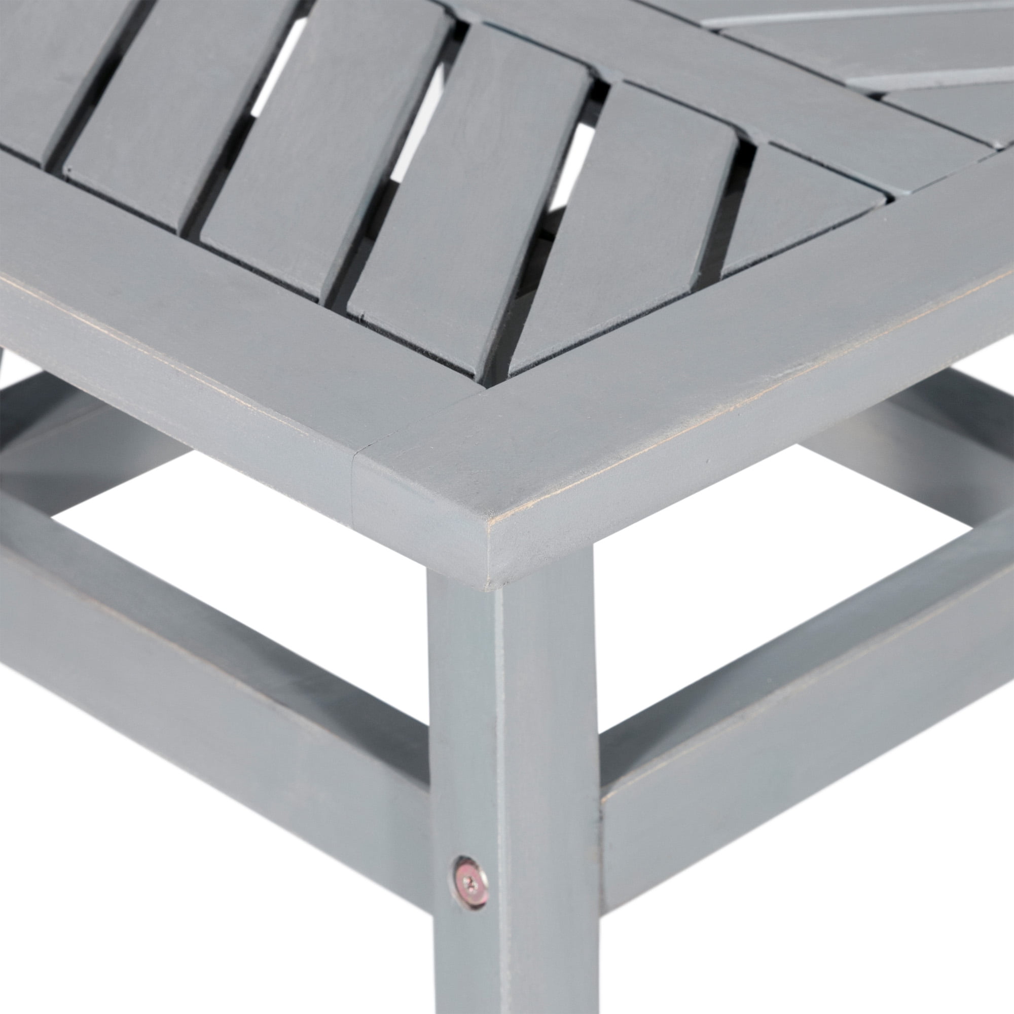 Walker Edison Wood Outdoor Patio End Table with Chevron Design, Grey Wash