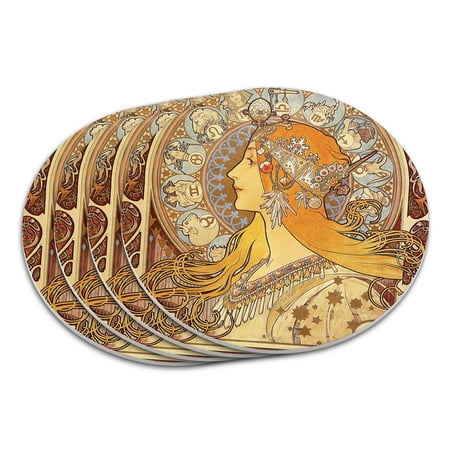 Zodiac Alphonse Mucha Art Nouveau Coaster Set