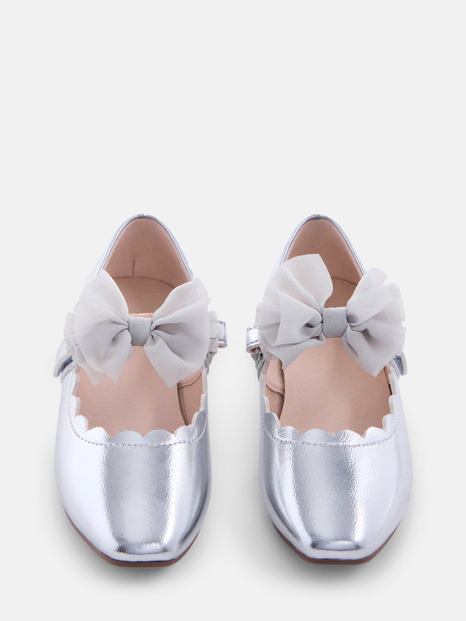 Wonder Nation Little Girls and Big Girls Scallop Ballet Flats with Tulle Bow