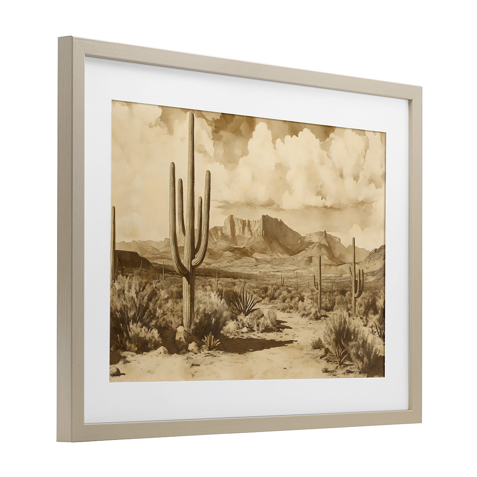 Stupell Industries Vintage Desert Peaks with Saguaro Birch Framed Print Under Glass, design by Franklyn Gregory