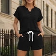 thumbnail image 3 of Zynoxe Two Piece Sets for Women with Pockets Trendy V Neck Button-Up Short Sleeve Top Drawstring Waist Shorts Suit Comfy Breathable Lounge Set Versatile Solid Color Vacation Outfits 3XL, 3 of 9