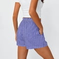 thumbnail image 4 of Costeam Womens Vertical Striped Casual Shorts Ruffled Smocked Elastic Waist Fake Front Button Detail Side Inset Pockets Lightweight Crinkle Woven Fabric Loose Fit Summer Sleep Short Bottoms, 4 of 6
