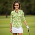 thumbnail image 4 of HUIACONG Daisy Pattern Women's 3/4 Sleeve Golf Shirt Quarter Zip Polyester Spandex Fabric with Dry-Fit Athletic Golf Shirts for Ladies, 4 of 10