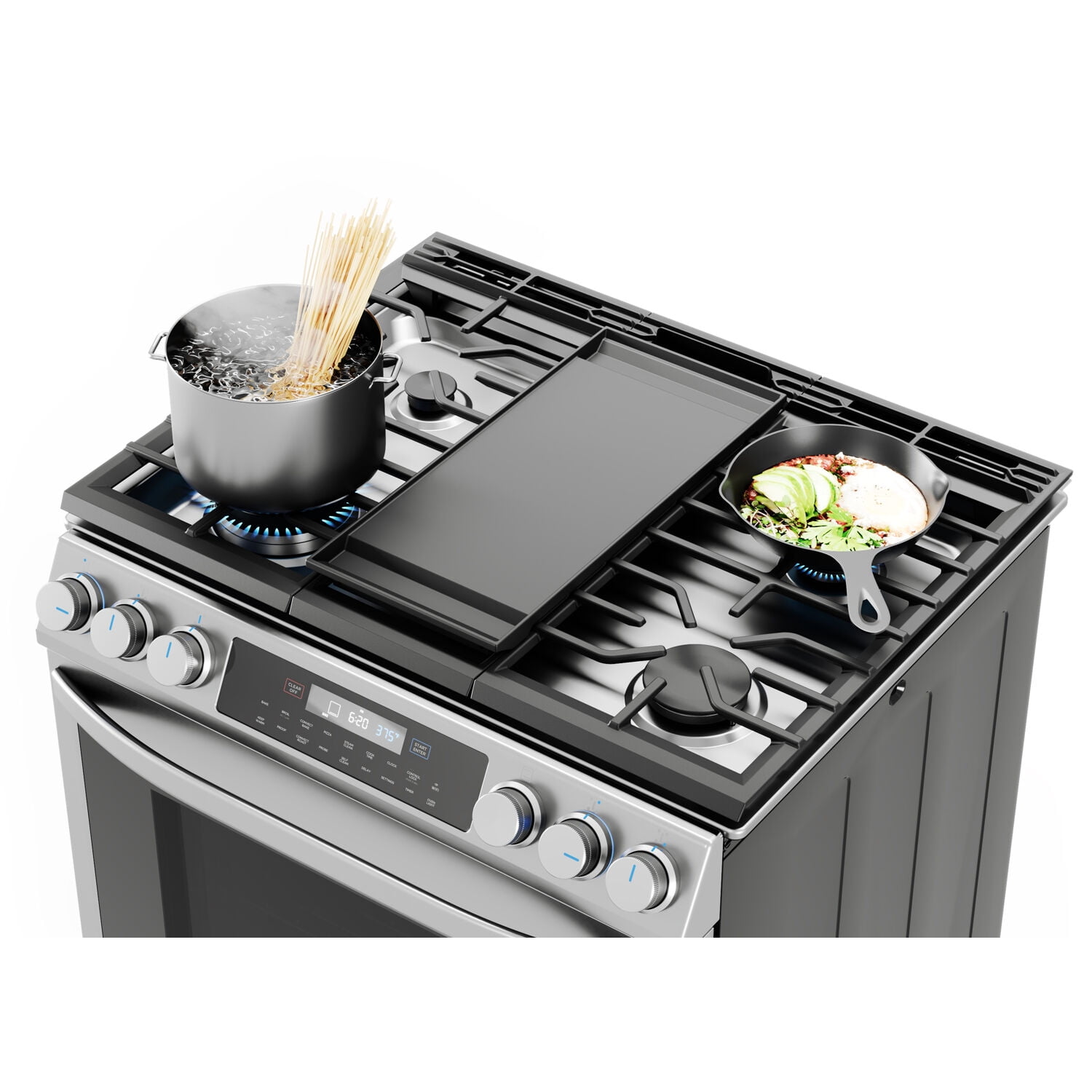 Midea 30-In Slide-In Gas Range with Wi-Fi Connectivity and Fan Convection, Stainless Steel, MGS30S2AST