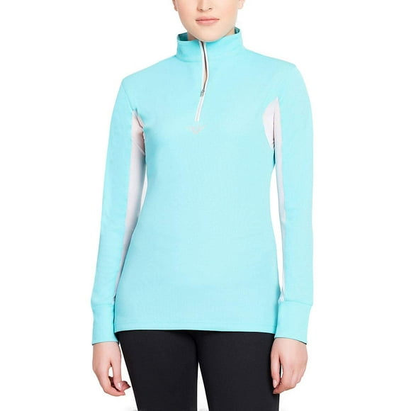 TuffRider Chemise de Sport Technique à Manches Longues Ventilée pour Femmes avec Maille, Aqua, 2X