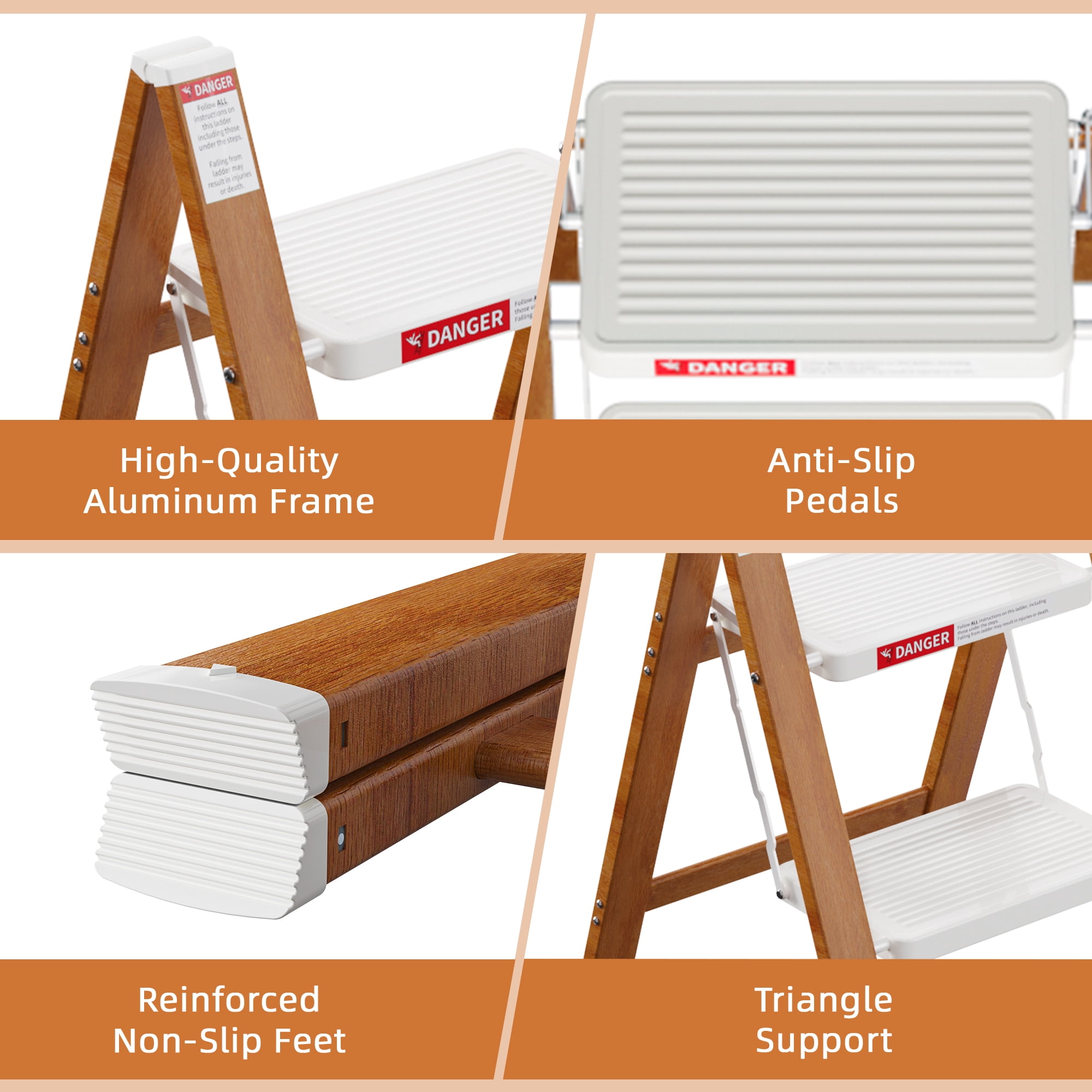 Asopheer 2 Step Ladder, Lightweight Folding Step Stool with Extra-Wide Anti-Slip Steps, 330 lbs Capacity, Compact Space-Saving Design for Closet, Kitchen, White