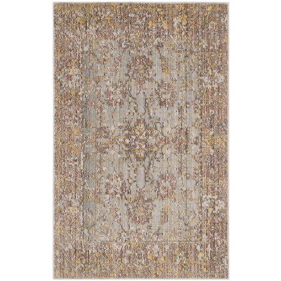 SAFAVIEH Valencia Tristen Floral Bordered Polyester Area Rug, Grey/Multi, 2' x 3'