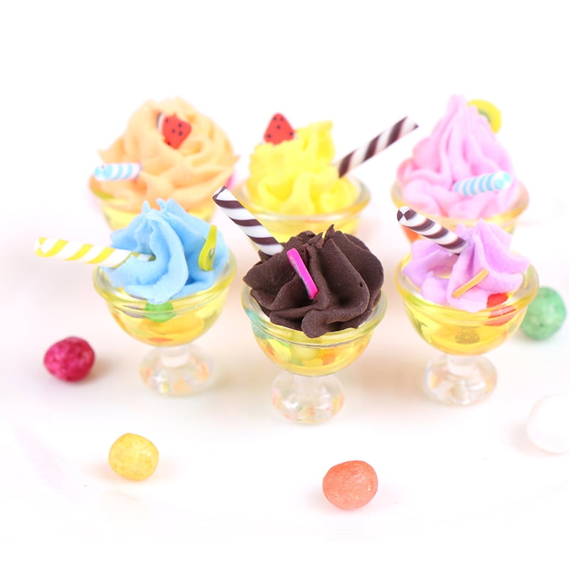 1x Dollhouse Miniature Drink Strawberry Cream Cups Model Pretend Play Food TRSDE 