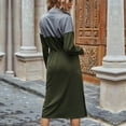 thumbnail image 4 of Fall Dresses for Women Color Block Long Sleeve Zipper Stand Collar Midi Dress Tie Waist Side Slit Casual Dress, 4 of 7