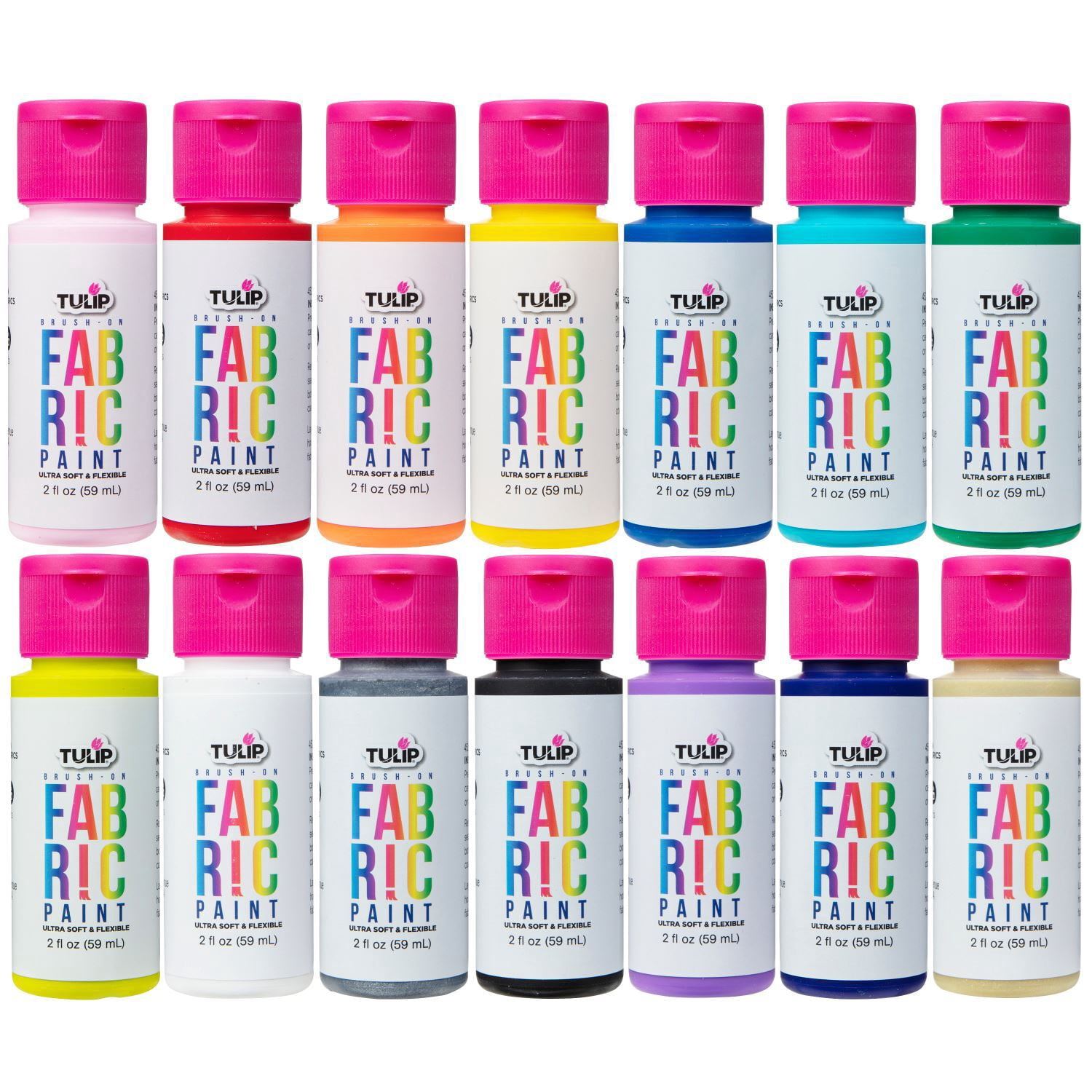 Tulip Brush-On Fabric Paint Rainbow Box, Premium Paint, Permanent Designs on Shirt, Denim, 14 colors