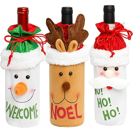 

HKJF 3 Pcs Christmas Wine Bottle Bags with Drawstring Reusable Christmas Wine Bottle Gift Covers