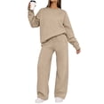thumbnail image 2 of Zynoxe Womens Two Piece Sweatsuit Sets Solid Color Loose Crew Neck Long Sleeve Sweatshirt and Wide Leg Pants Lounge Sets for Daily Wear, 2 of 7