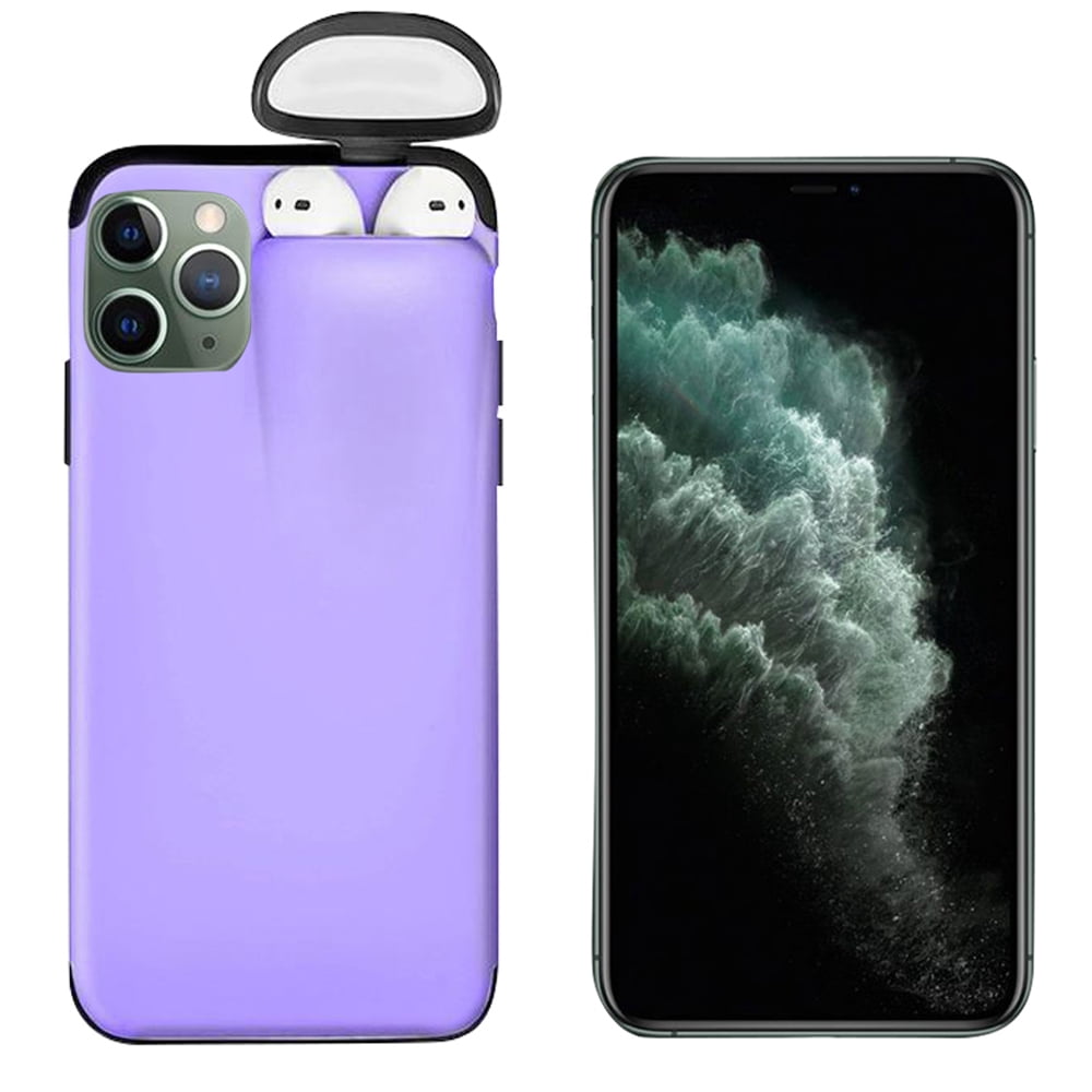 Unified Protection Silicone Gel Rubber 2 in 1 AirPods Phone Cover Case For iPhone  11 Pro Max (AirPods 1/2 Only) - Purple | Walmart Canada