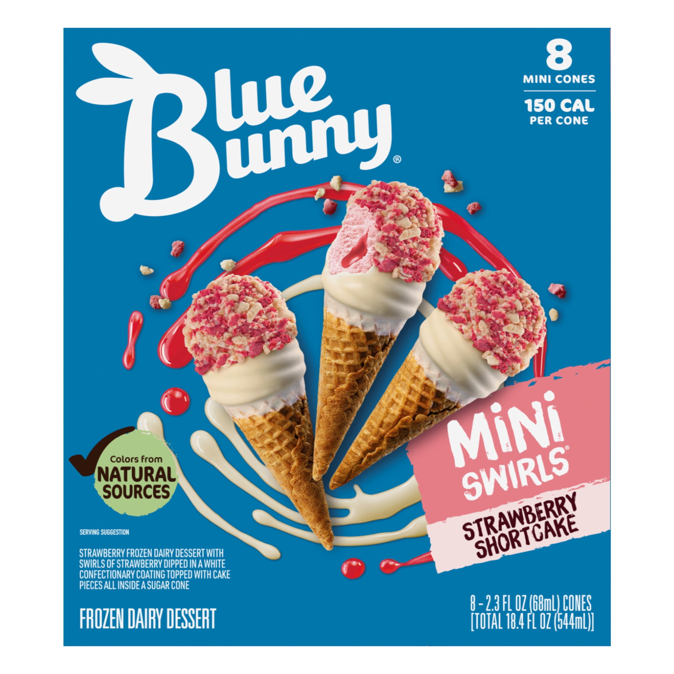 Blue Bunny Mini Swirls Strawberry Shortcake Cones, Frozen Dessert, 8 Pack