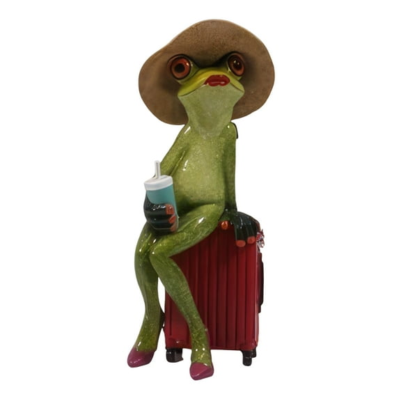 FC Design 7"H Frog Lady Sitting on Suitcase Figurine Statue Sculpture Ornament Decoration Home/Room Decor and Unique Gift Ideas for Housewarming, Holidays and Birthdays