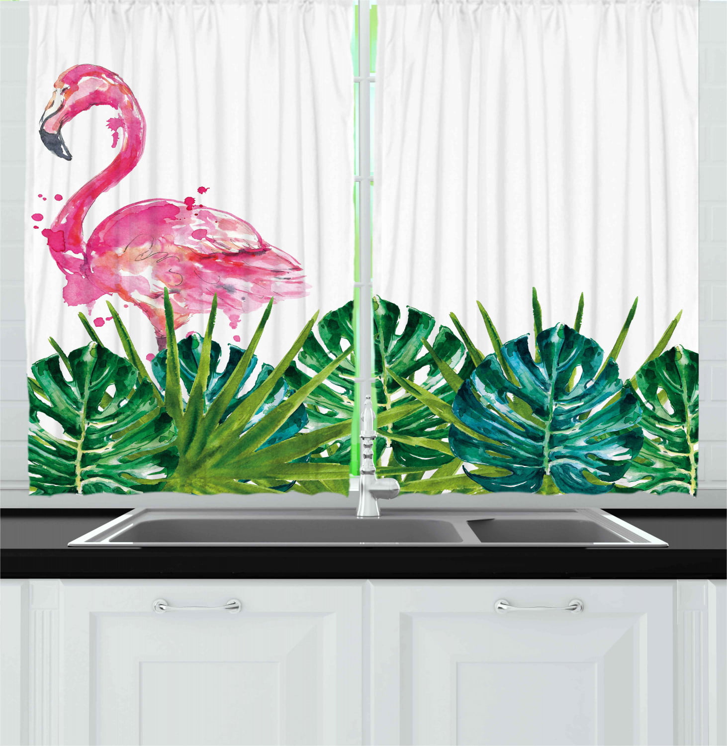 Tropical Flower Flamingo Polyester Curtains Drapes Home Decor 2 Panels Set 