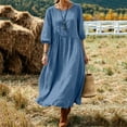 thumbnail image 7 of Edvintorg Flowy Dresses for Women Crew Neck 3/4 Sleeve Loose Casual Long Dress Woman Clothes S-2XL Blue, 7 of 7