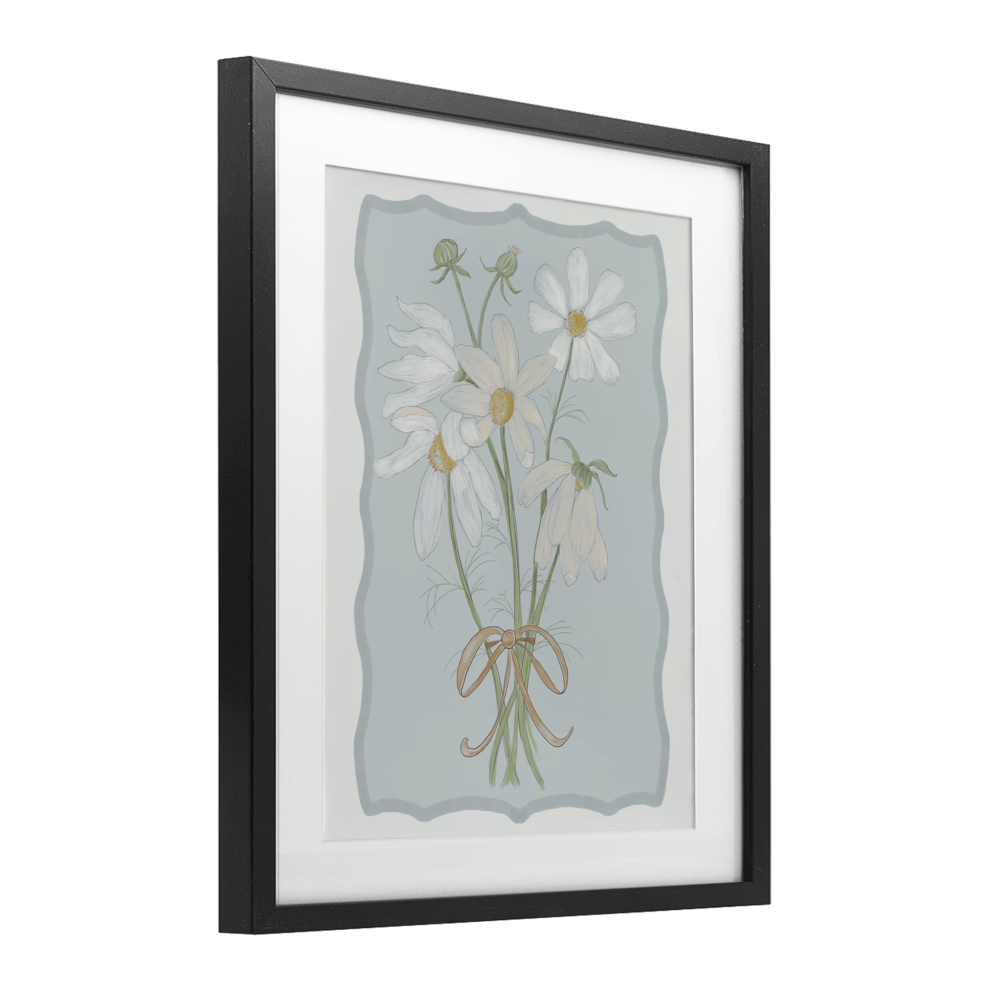 Spring Clippings Daisies Black Framed Print Under Glass, design by Leslie Hermosa