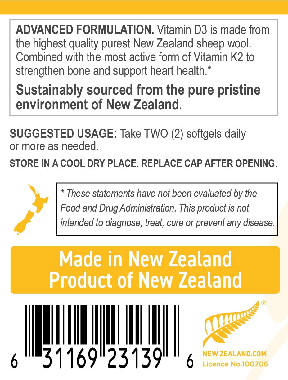 TURNER Grass-Fed Vitamin D3 and K2 Antioxidants Supplement, 5 Bottles, 300 Capsules