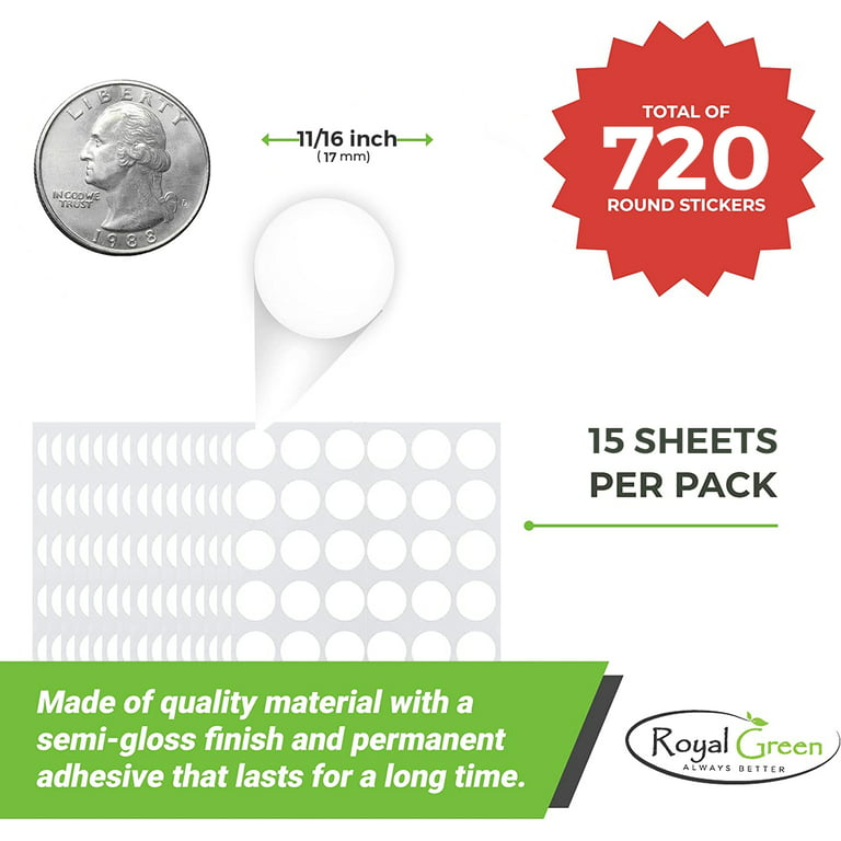 Round stickers approximately ~ 3/4 17 mm, Black Dot Sticker 0.69 inch  labels in 720 Pack by Royal Green 