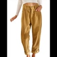 thumbnail image 1 of Pantalones Casuales de Cintura Alta y Pierna Recta para Mujer, Holgados y Cómodos, con Bolsillos Caqui S, 1 of 6