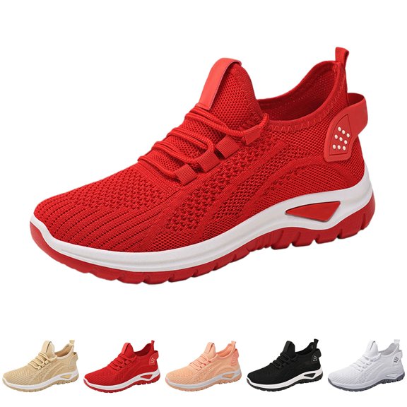 AUDeals Women's Stretch Knit Sneakers, Air Cushion Running Shoes with Arch Support and Non Slip Comfort (Red, 7.5)