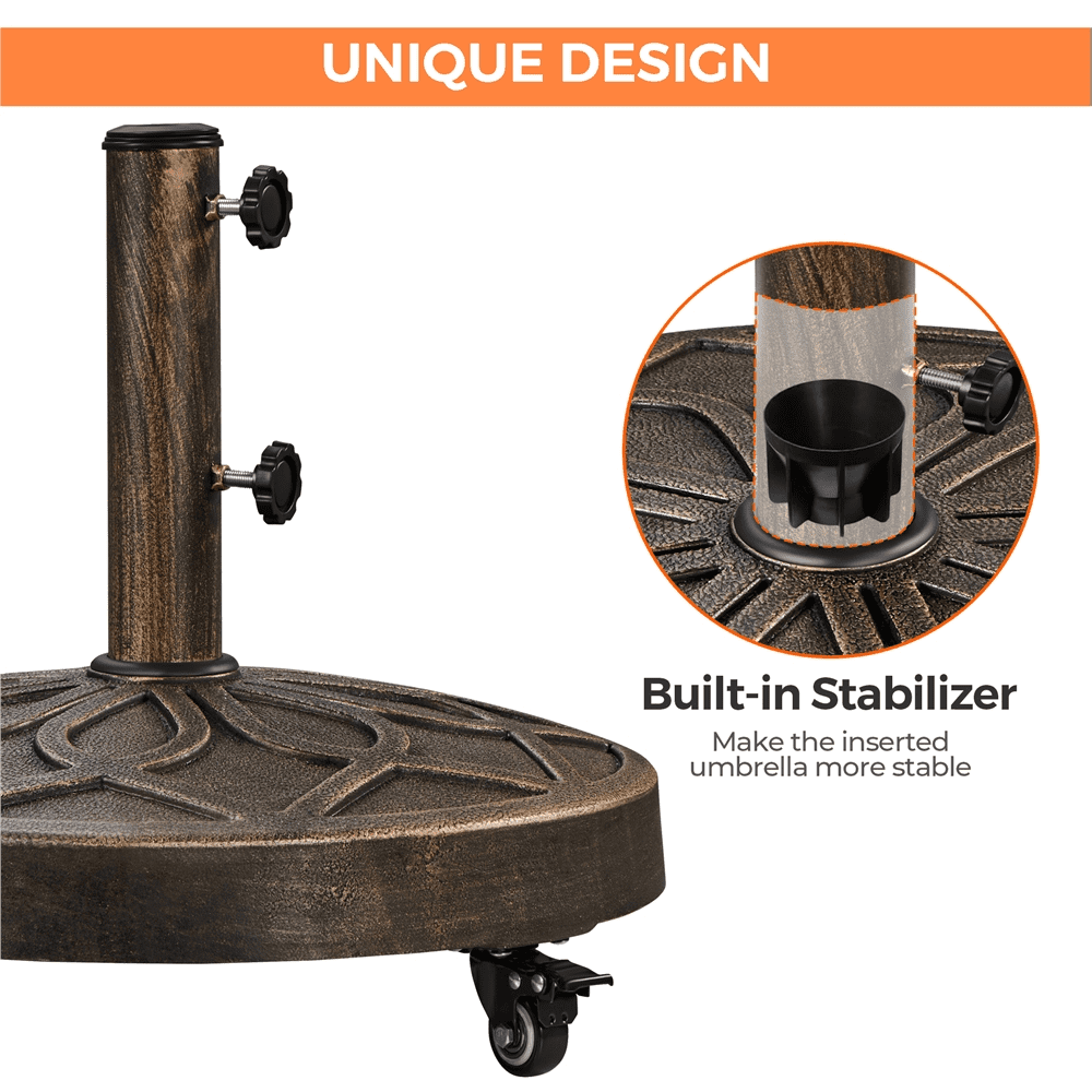 Renwick Outdoor Rolling Market Umbrella Base Stand, 46 lb, Bronze