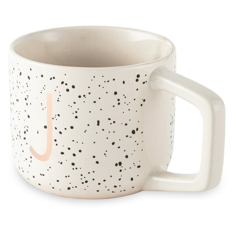 Thyme & Table 13.5 fl oz Monogram J White Speckled Stoneware Mug