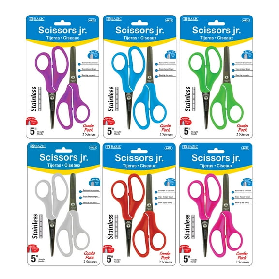 BAZIC 5" Blunt & Pointed Tip School Scissors, Assorted Color (2/Pack), 6-Pack