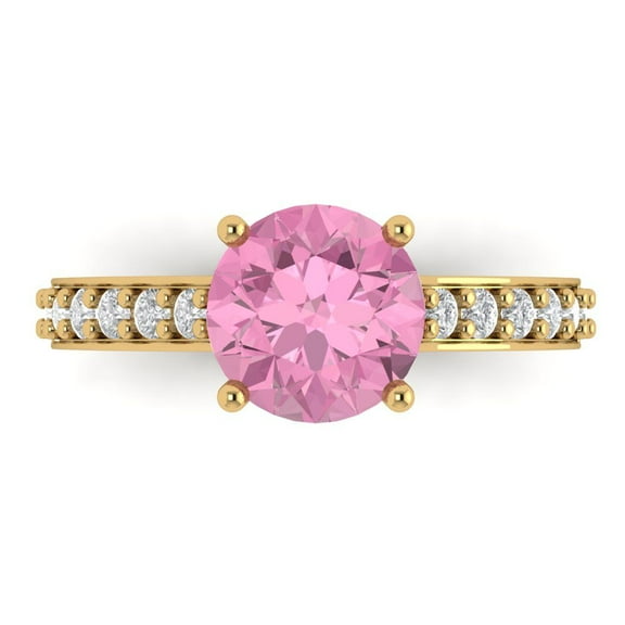 Solitaire with Accents Engagement Ring for Women - 2.3ct Simulated Pink Diamond in 18K Yellow Gold Promise Ring