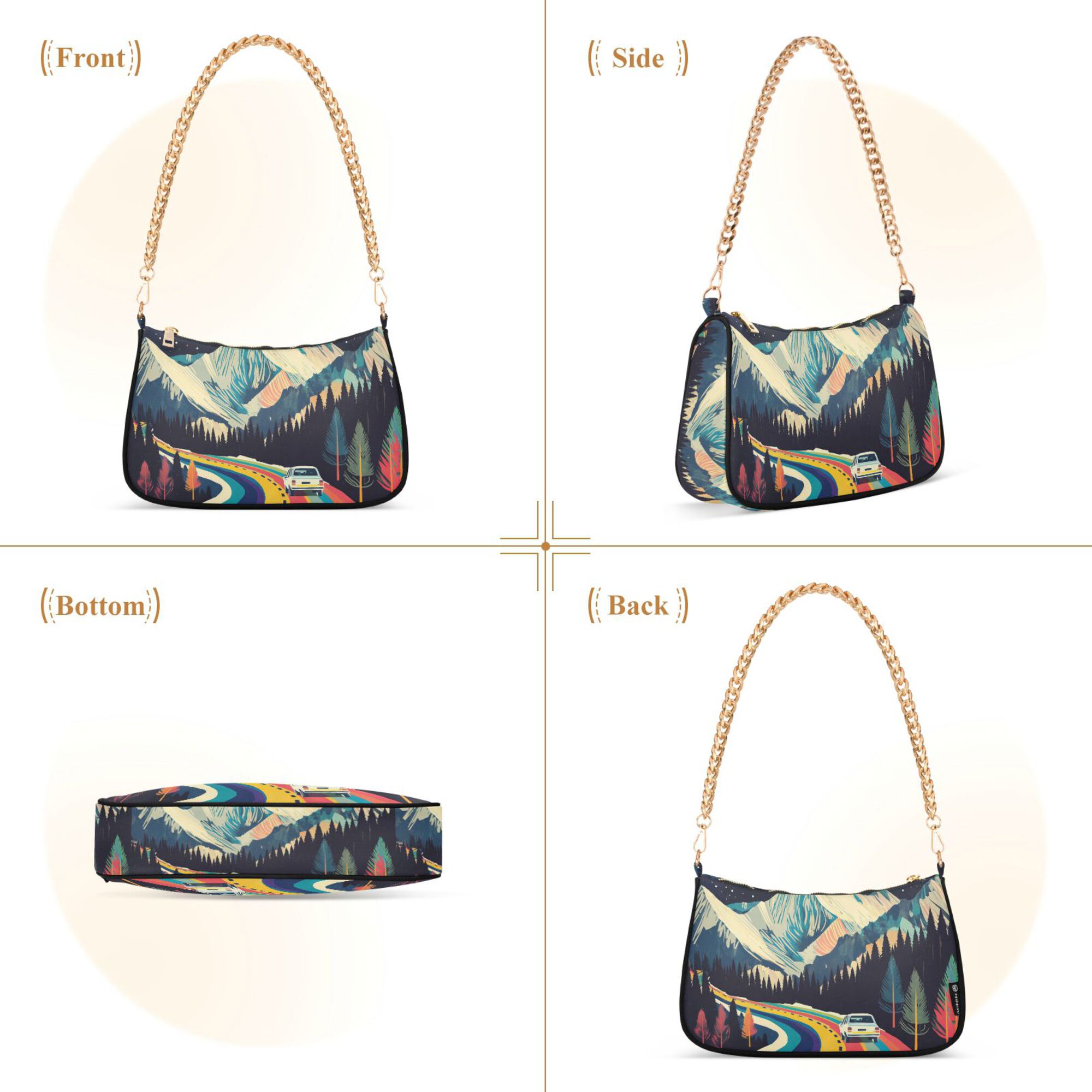 FORMRS Womens Shoulder Bag with Chain Strap Clutch Purse Cute Tote Handbag, Evening Mountain Road