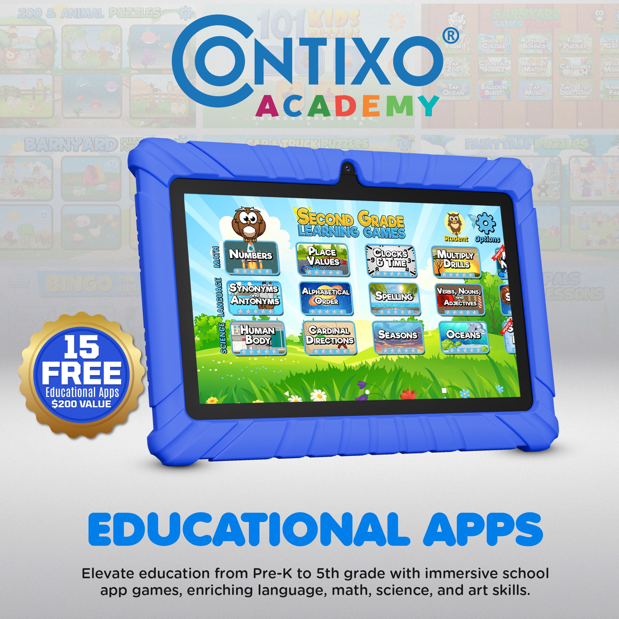 Contixo Kids Tablets 2025, Android Tablet for Kids with Parental Controls, 32GB Storage, 7", Dark Blue