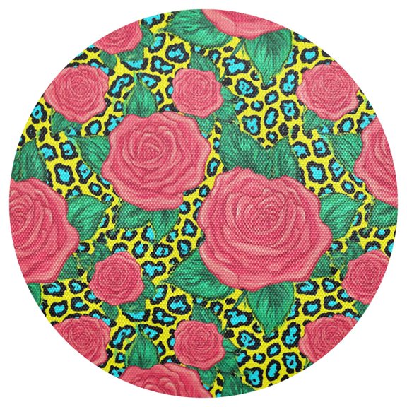 Leopard Print Round Placemats Set of 6 Woven Non-Slip Washable Heat Resistant Table Mats 15.4 Inch for Kitchen Dining Decor