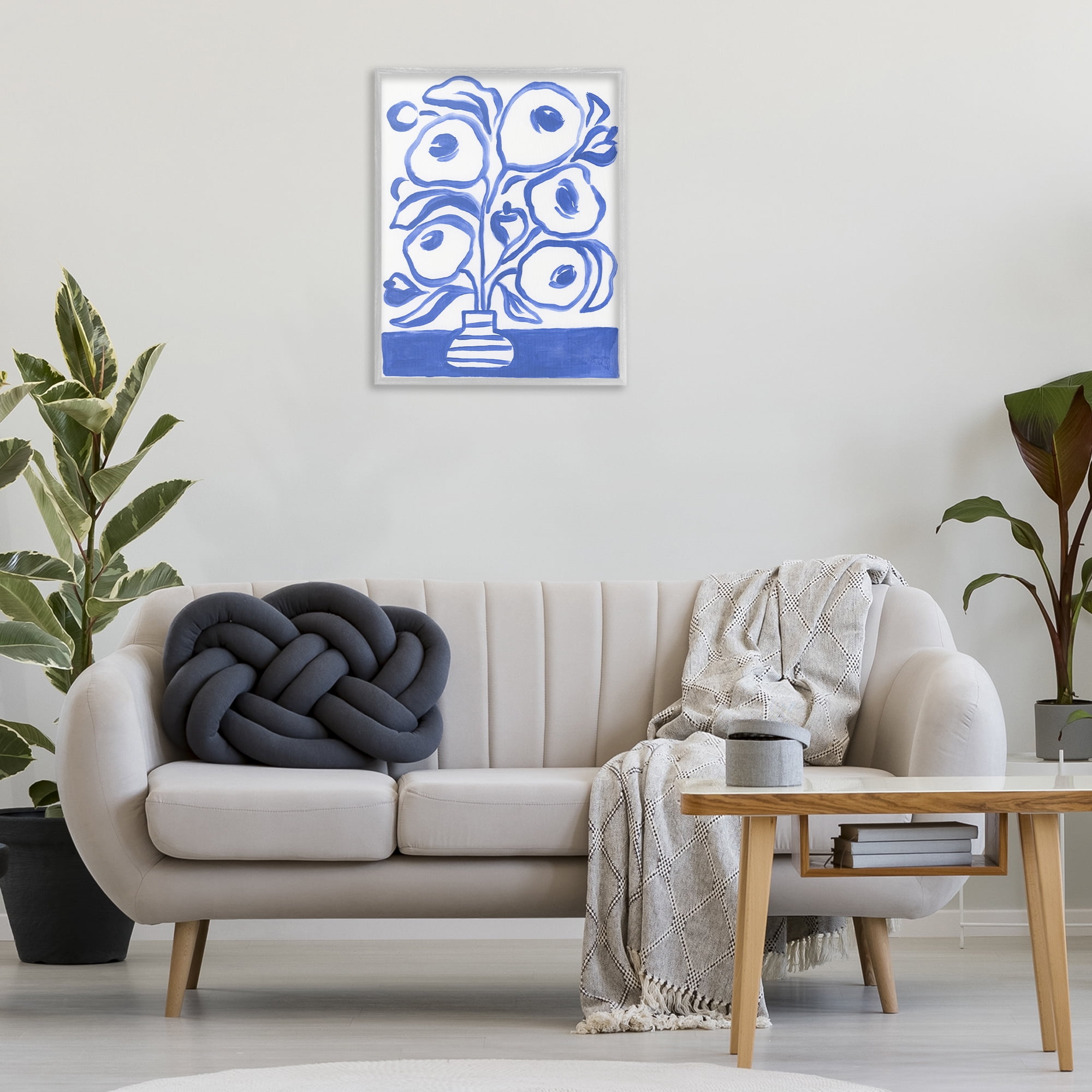 Stupell Industries Modern Blue Vase Botanical & Floral Painting Gray Framed Art Print Wall Art, 24 x 30