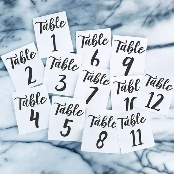 Autocollant en Vinyle - Numéros de Table 1-12 - 5 Pouces x 4.5 Pouces Chacun - Élégant Trouvez Votre Siège Plan de Mariage Couples Mari Mari Épouse Décoration d'Amour de Réception (Tables 1-12)
