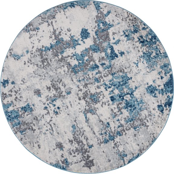 Tayse Diamond Area Rug DIA1101 Contemporary Blue Faded Worn 5' 3" x 5' 3" Round