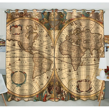 GCKG World Map Window Curtain Vintage Retro World Map