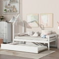 thumbnail image 3 of White Twin Platform Bed with House-Shaped Headboard and Trundle, Wooden Daybed Frame with Rails, Guardrails, and Steel Slat Support, No Box Spring Needed, 3 of 5