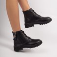 thumbnail image 6 of Purcolt Ankle Boots for Women Dressy Casual PU Leather Round Toe Block Heel Lace-up Short Booties Comfort Slip on Dress Shoes Streetwear with Side Zipper, 6 of 9