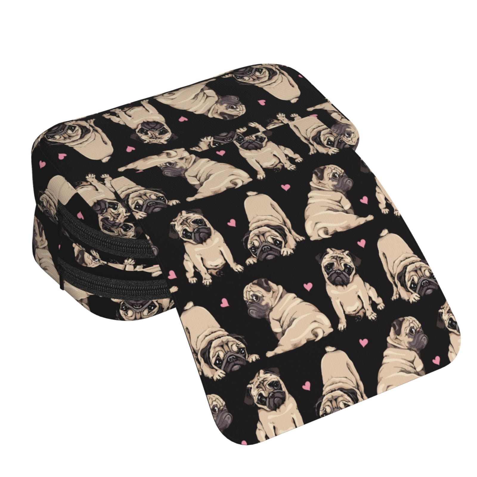 Rateoe French Bulldog Pattern Double Clamshell Pen Case, Storage Organizer with Two Zipper Compartments– Holds Up to 50 Pencils & Pens
