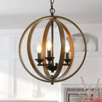 LNC 3-Light Distressed Brown and Black Globe Chandelier, Farmhouse Light for Kitchen