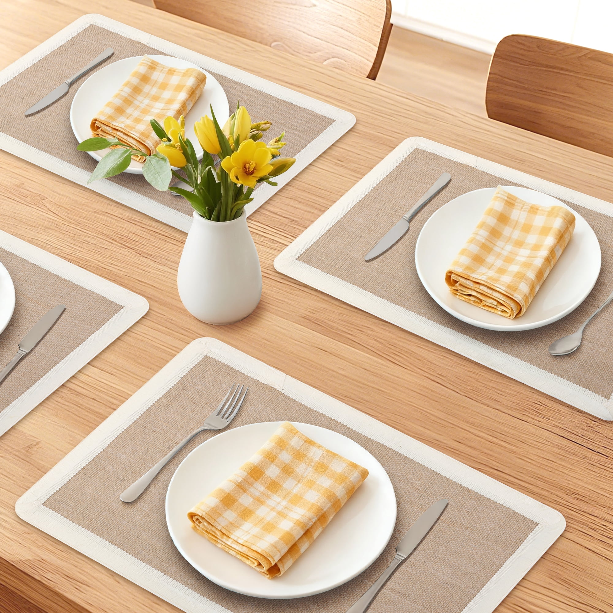 Unique Bargains Farmhouse Placemats 6pcs Jute Placemats White 17.7"x11.8"