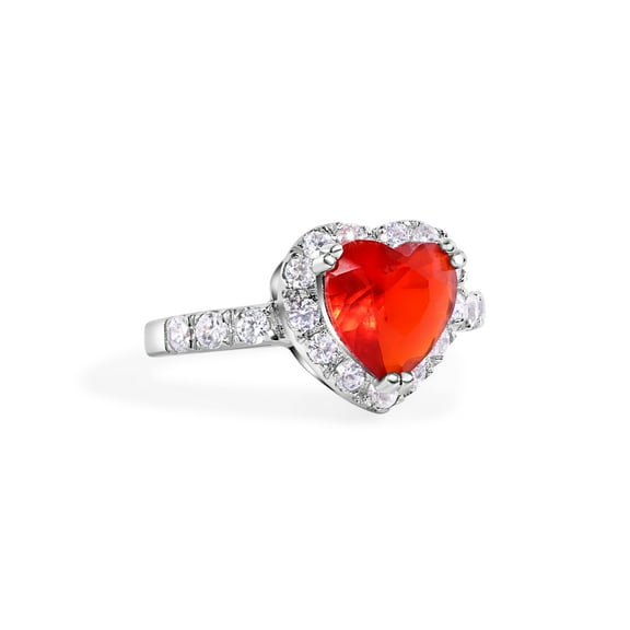 Sterling Silver 925 Rhodium Plated Red Cluster Heart Bridal Ring CZ Jewelry Female Size 8