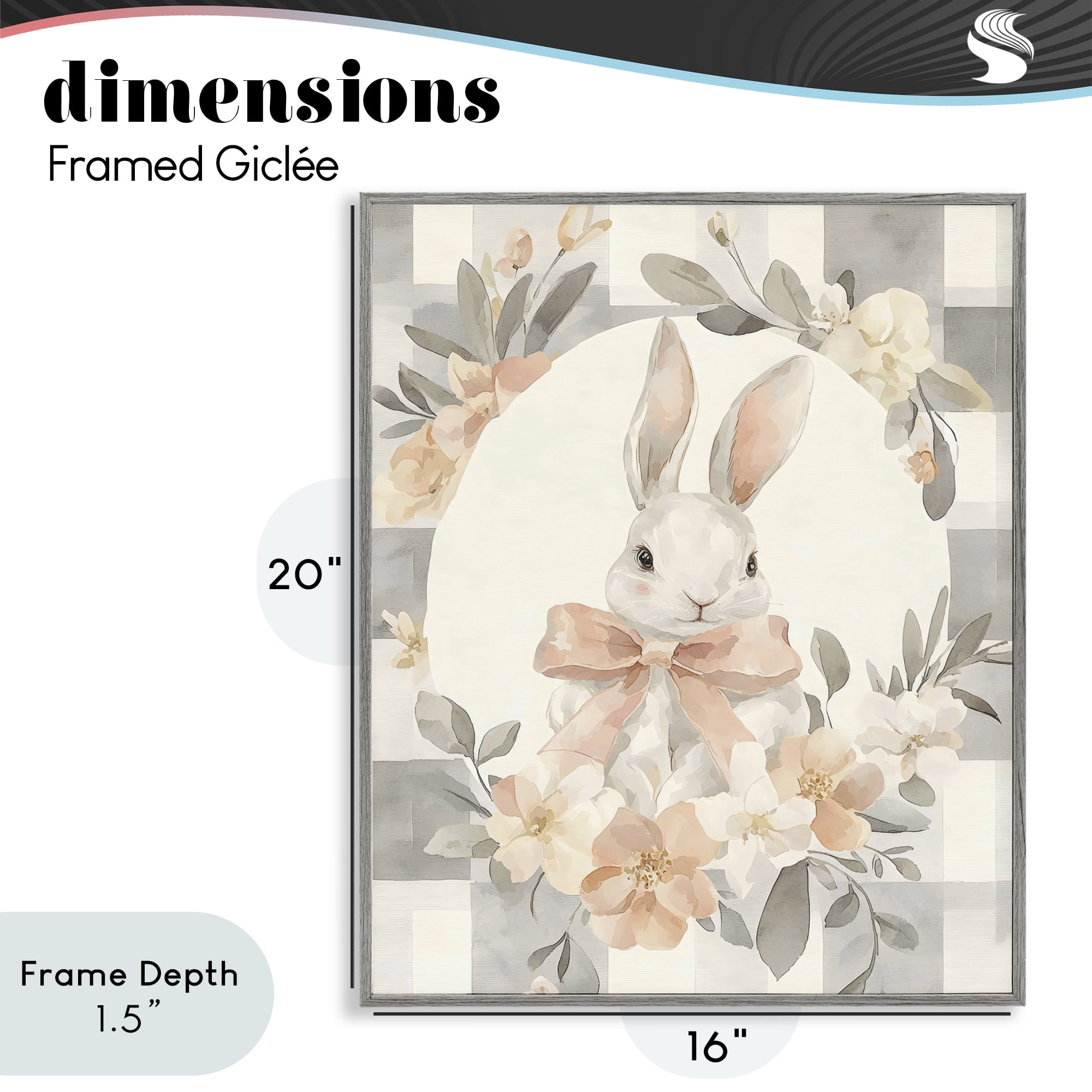 Stupell Industries Adorable Bunny in Wreath Gray Framed Giclee Art, design by Creative Studio