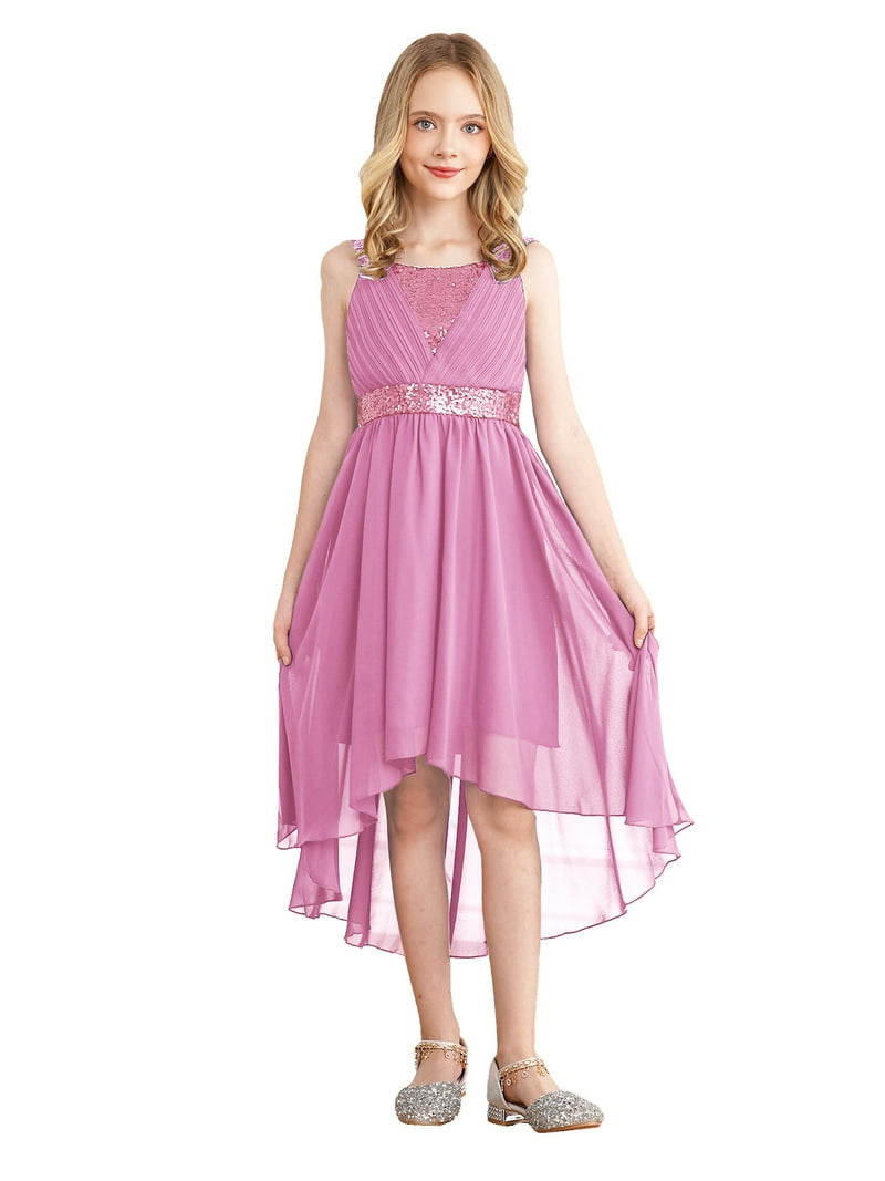 Chictry Girls Pink Chiffon Sequins Flower Dress, High-Low Hem, Birthday, Party  Wear - Walmart.com