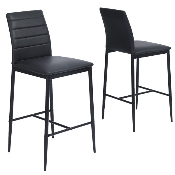 Set of 2 Bancos Alto, con Respaldo y Reposapié, Color Negro HOMEMAKE FURNITURE Industrial Retro