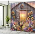 thumbnail image 2 of Rustic Shower Curtain, Rooster Vintage Barn Colorful Flowers and Sunset Farmhouse Concept, Cloth Fabric Bathroom Decor Set with Hooks, 69" W x 70" L, Mauve Taupe and Multicolor, 2 of 8