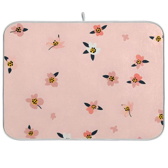Small Flowers with Leaves Dish Drying Mat Dish Drainer Rack Mats Water Absorbent Non-Slip Easy Clean Heat Resistant for Kitchen Counter