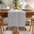thumbnail image 1 of GHSDFBB Boho Table Runner Rustic Style 13\u201cx90\u201d, Light Grey Braided Farmhouse Linen Table Runner 90 Inches Long with Tassels for Dining Room Kitchen, 1 of 6