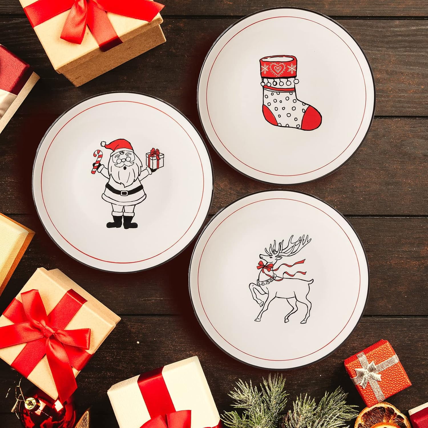 Spode Christmas Tree Salad Plates, Set Of 4 - 7.25 Inch, Stoneware, Dishwasher & Microwave Safe